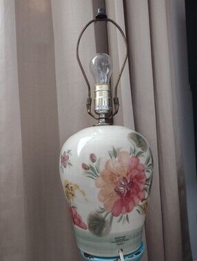 Vintage Patton Handmade Stoneware Pottery Floral Painted Large Lamp Costa Mesa